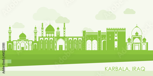 Slika na platnu Green Skyline panorama of city of Karbala, Iraq - vector illustration