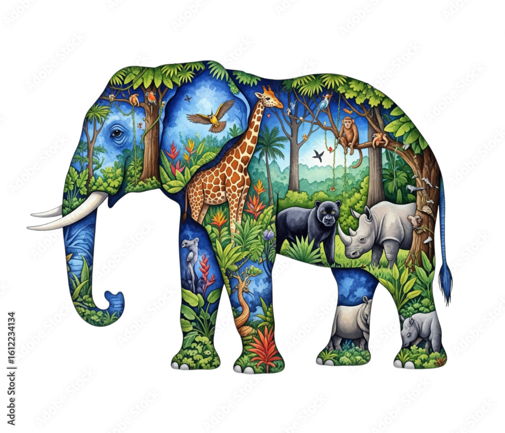 Obraz premium Wildlife elephant habitat illustration isolated on white background
