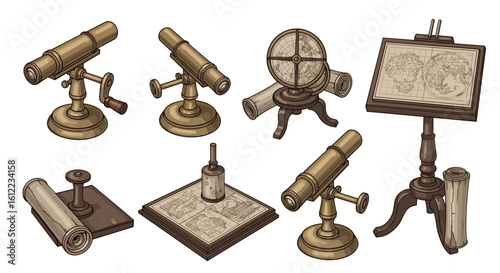 Antique scientific instruments collection displaying vintage equipment of various types