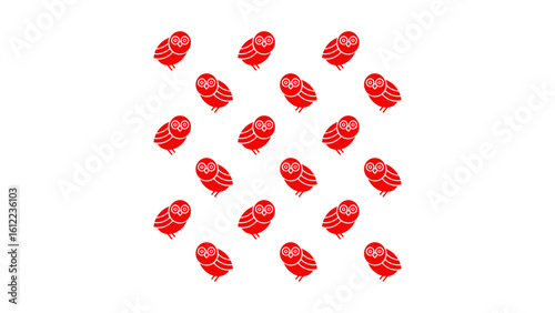 Whimsical red owl pattern for playful designs and charming backgrounds, ideal for crafting, stationery, and delightful branding projects with a touch of enchantment
