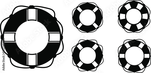 Lifebuoy Ring Silhouette Icon Vector Set - Safety, Rescue, Nautical Gear