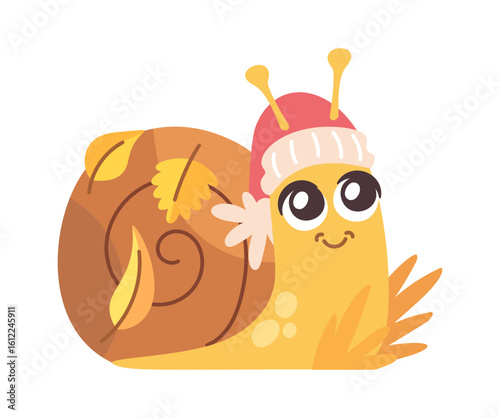 Cute snail autumn character crawling