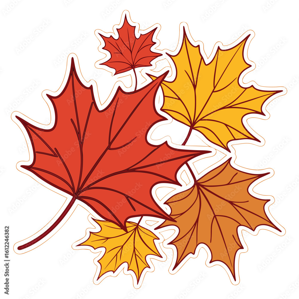 Obraz premium Orange and red maple leaves are clustered together with a brown outline, transparent background