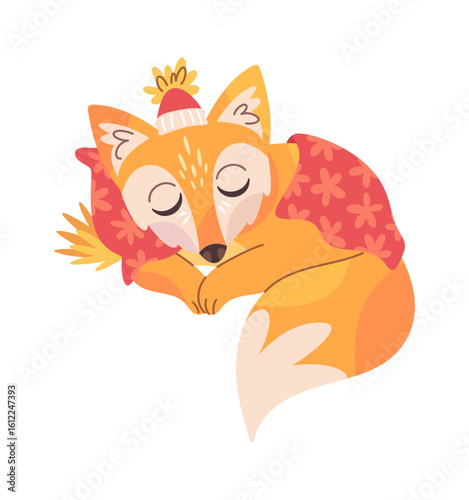 Cute fox autumn animal sleeping
