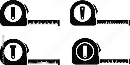 Measuring Tape Silhouette Icon Vector Set – Measuring Tool and Construction Equipment