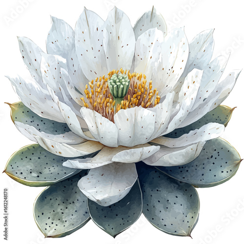 Astrophytum Flower, watercolor drawing vector, isolated on a white background.