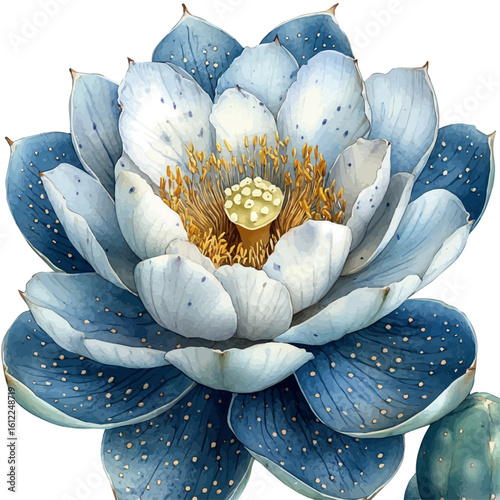 Astrophytum Flower, watercolor clipart vector, isolated on a white background.