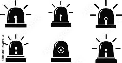 Emergency Siren Silhouette Icon Vector Set – Alert Device and Warning Signal