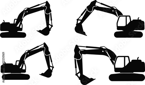 Excavator Arm Silhouette Icon Vector Set – Construction Machinery and Heavy Equipment