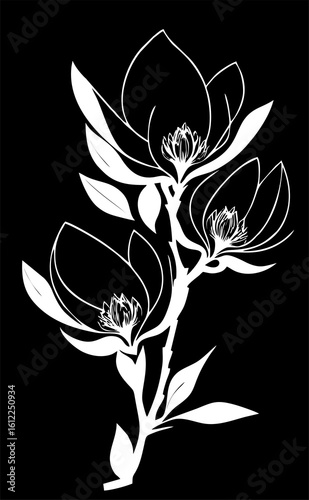 Wallpaper Mural Simple white graphic drawing of magnoli flower against black background, logo Torontodigital.ca