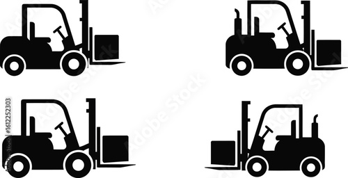 Forklift Silhouette Icon Vector Set – Industrial Vehicle and Material Handler