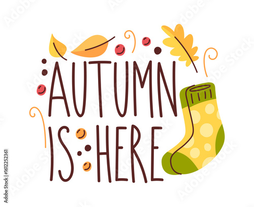 Autumn here greeting label design