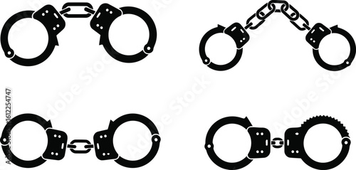 Handcuff Chain Silhouette Icon Vector Set – Restraint and Security Accessory