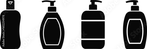 Hand Wash Bottle Silhouette Icon Vector Set – Hygiene and Cleaning Container