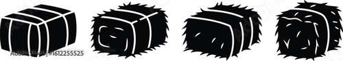 Hay Bale Silhouette Icon Vector Set – Farm Crop and Agricultural Bundle