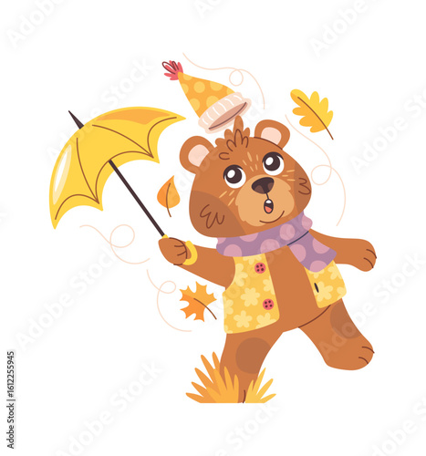 Bear autumn animal carrying umbrella