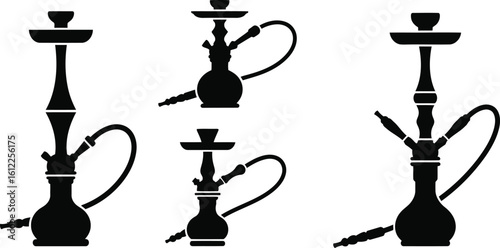 Hookah Pipe Silhouette Icon Vector Set – Traditional Smoking and Cultural Device