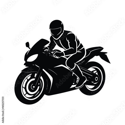 Dynamic motorcycle rider in action silhouette
