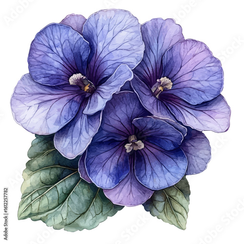 African Violet Flower, watercolor clipart vector, isolated on a white background.