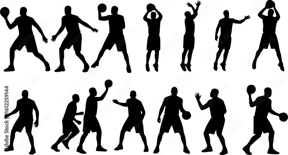 Fototapeta premium Set of basketball player silhouette vector illustration