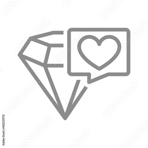 Diamond with heart line icon. Romantic gifts, weddings, or jewelry symbol. Vector illustration
