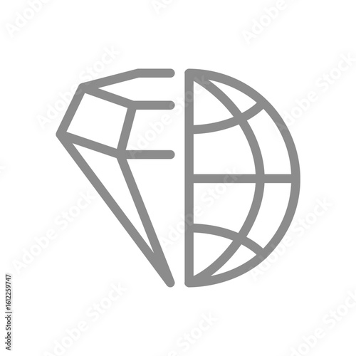 Diamond with globe line icon. Global transfer, international value, global luxury symbol. Vector illustration