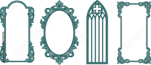Collection of Ornate Frames and Window with Floral Details