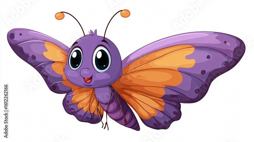 Adorable Cute Butterfly Cartoon Illustration on White Background