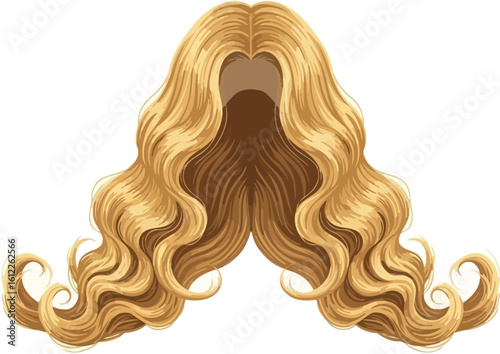 Detailed Illustration of a Beautiful Blonde Wig with Voluminous Curls