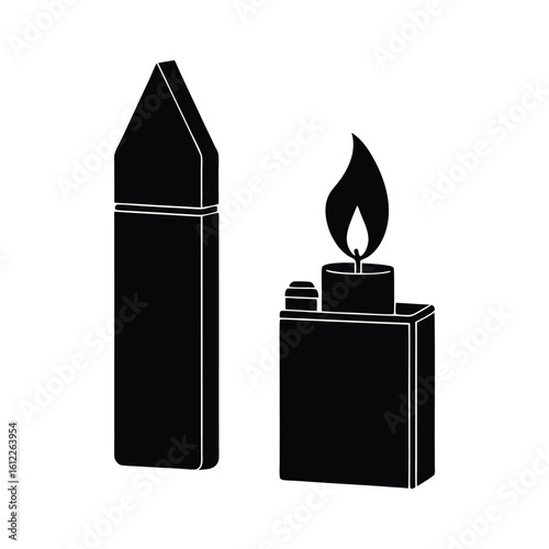 Black silhouette of a lighter and e liquid bottle