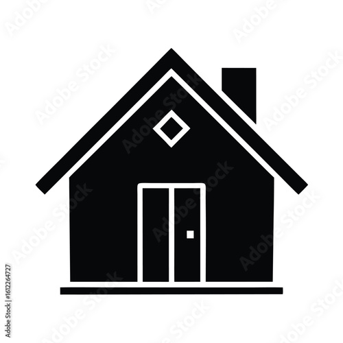 Simple house with chimney and diamond window silhouette