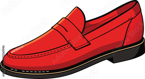 Vibrant red leather loafer shoe vector