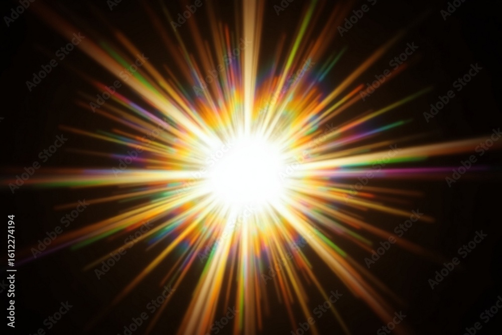 Obraz premium Celestial Light Burst Radiant White Core with Vibrant Rainbow Halo on Dark Background