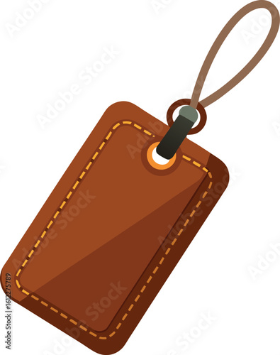 Brown leather luggage tag with stitching
