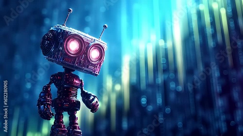 Cyberpunk Retro Robot in Neon Cityscape