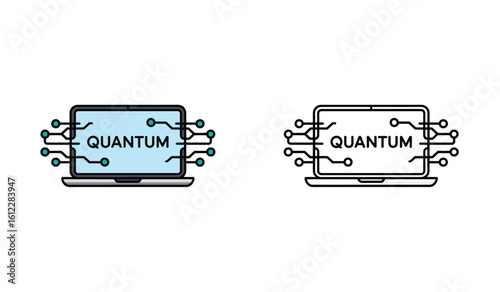 Quantum Computing Laptop Icons Representing Modern Technology and Innovation