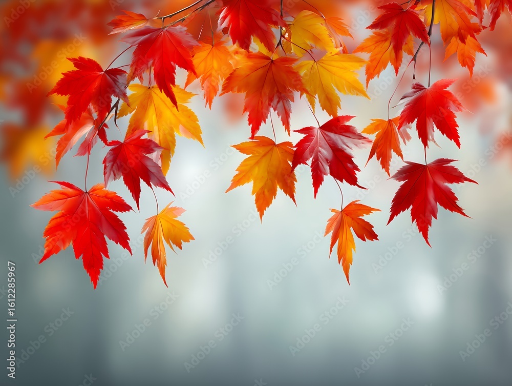 宙に舞う紅葉の楓の葉とぼかした秋の背景 宙に舞う紅葉の楓の葉とぼかした秋の背景