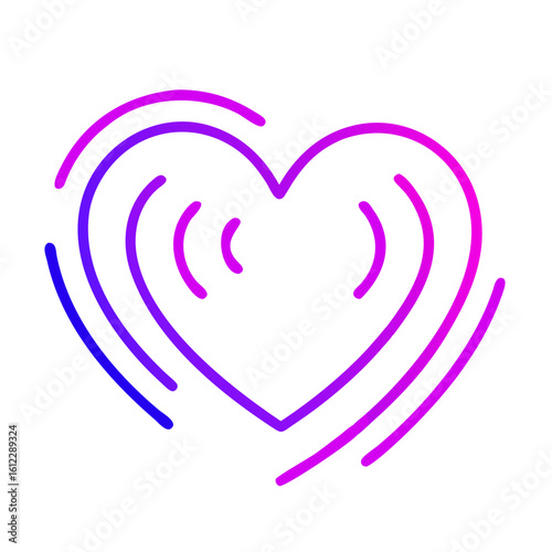 Vibrant neon heart shape with concentric sound waves on black background