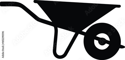 Wheelbarrow Silhouette Icon Vector Isolated on Transparent Background - Gardening Tool, Construction Equipment, Agriculture Symbol, Flat Design Element.