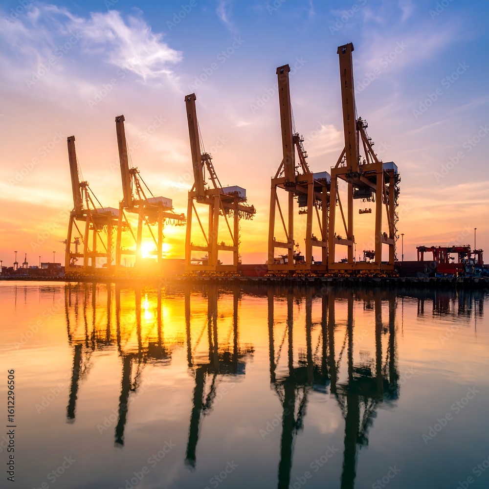 Obraz premium Port cranes at sunset (1)