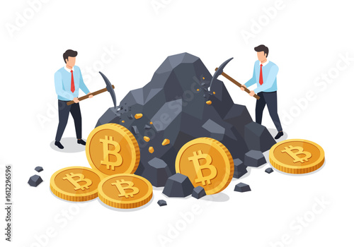 Dedicated entrepreneurs enthusiastically mine for valuable Bitcoin assets, unearthing digital wealth and future financial opportunities with determination and effort