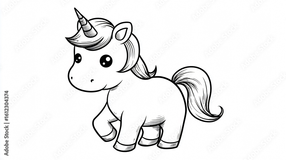 Fototapeta premium Adorable Little Unicorn on White Background - Magical Fantasy Creature for Creative Projects