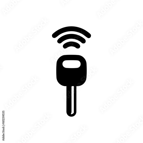 Black vector icon of a wireless car key emitting signal waves, representing smart vehicle access, remote unlocking, and keyless entry technology.

