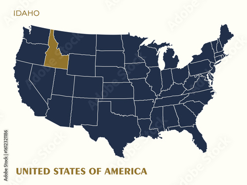 Idaho Highlighted on USA Map Vector