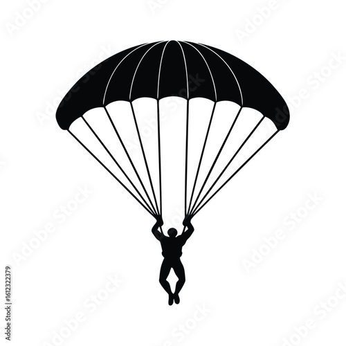 Man skydiving with parachute silhouette isolated on white