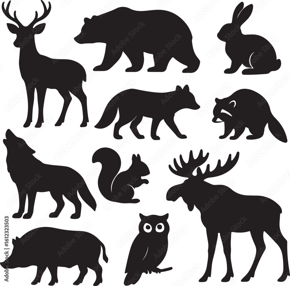 Fototapeta premium vector set forest_animal_silhouettes on white background