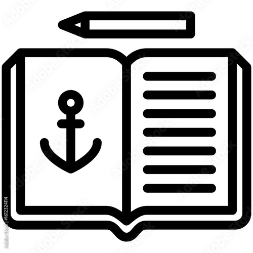 Log Book black outline icon, use for ocean, marine, sea and nautical UI, UX kit, app and web development, digital or print.