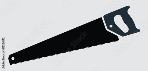 Classic black hand saw with ergonomic handle on a light gray background