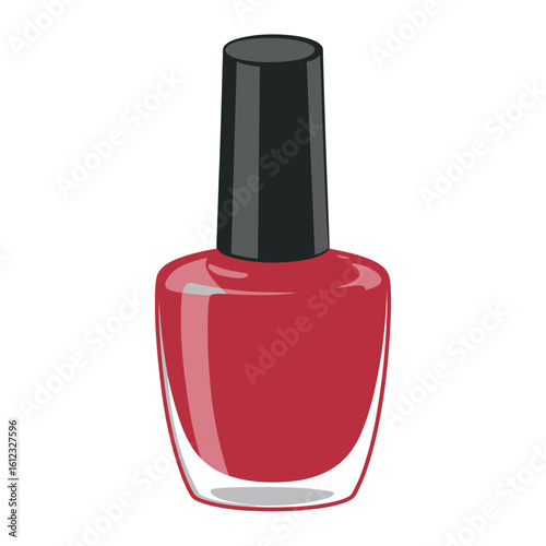 Classic red nail polish bottle with black cap isolated on white background