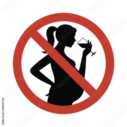 Pregnant woman drinking alcohol forbidden sign